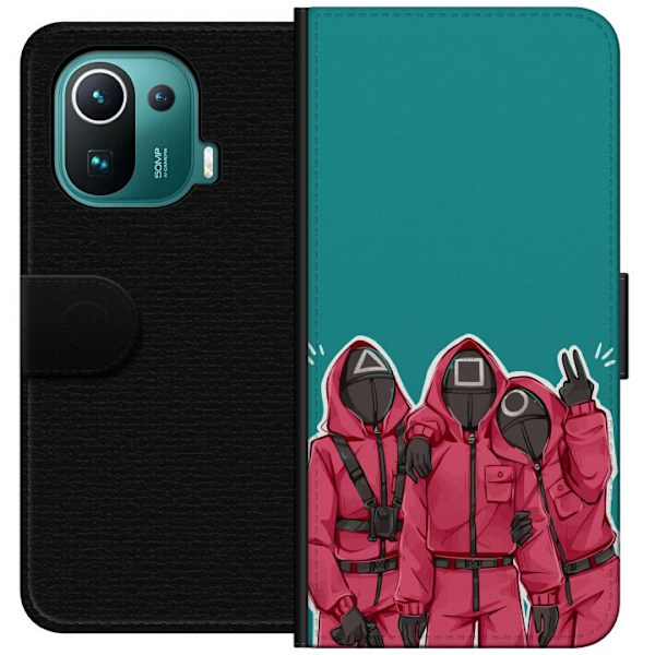 Xiaomi Mi 11 Pro Plånboksfodral Squid Game Karaktärer Grafisk Design Seriefigurer Populär TV Motiv Asiatisk Stil Spännande Trend