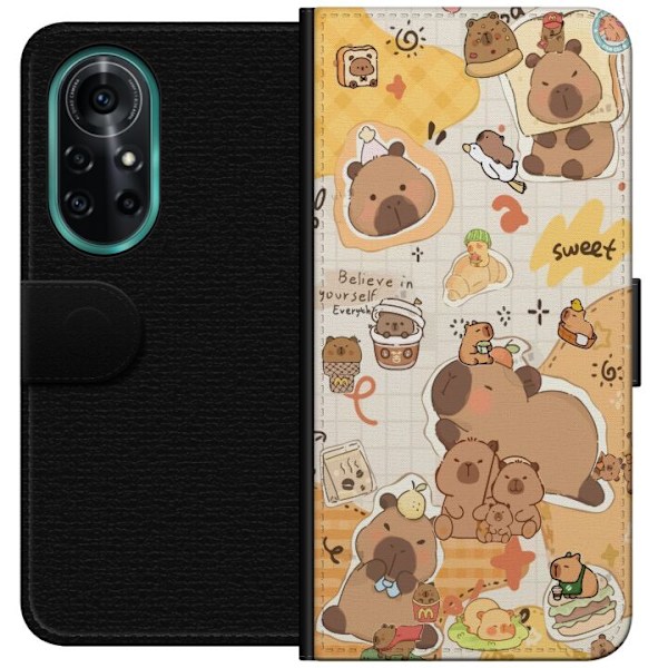 Huawei nova 8 Pro Tegnebogsetui Kawaii capybara mobilskal med gulliga djurmotiv