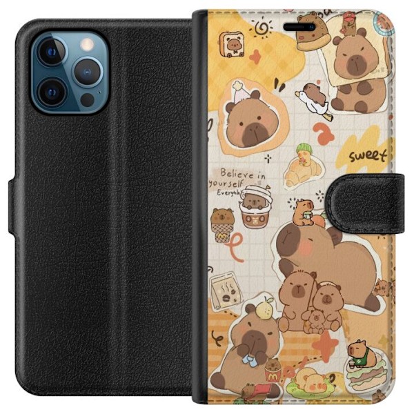Apple iPhone 12 Pro Tegnebogsetui Kawaii capybara mobilskal med gulliga djurmotiv