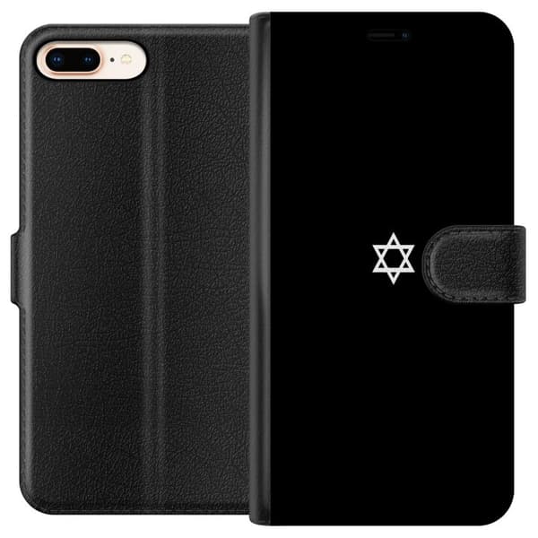 Kompatibel Tegnebogsetui til Apple iPhone 8 Plus Hvid davidsstjerne på sort baggrund, minimalistisk jødisk symbolmotiv sort