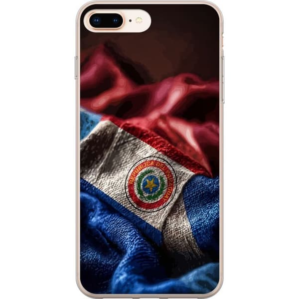 Kompatibelt Mobildeksel til Apple iPhone 7 Plus Paraguays flagg med realistisk stofftekstur og nasjonalt emblem blå
