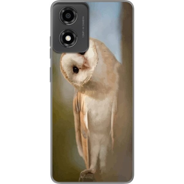 Motorola Moto E14 Gennemsigtig cover Ugle Nysgerrig Blik Fuglemotiv Skov Natur Grafisk Design Populært Motiv Dyr Tema Dekoration
