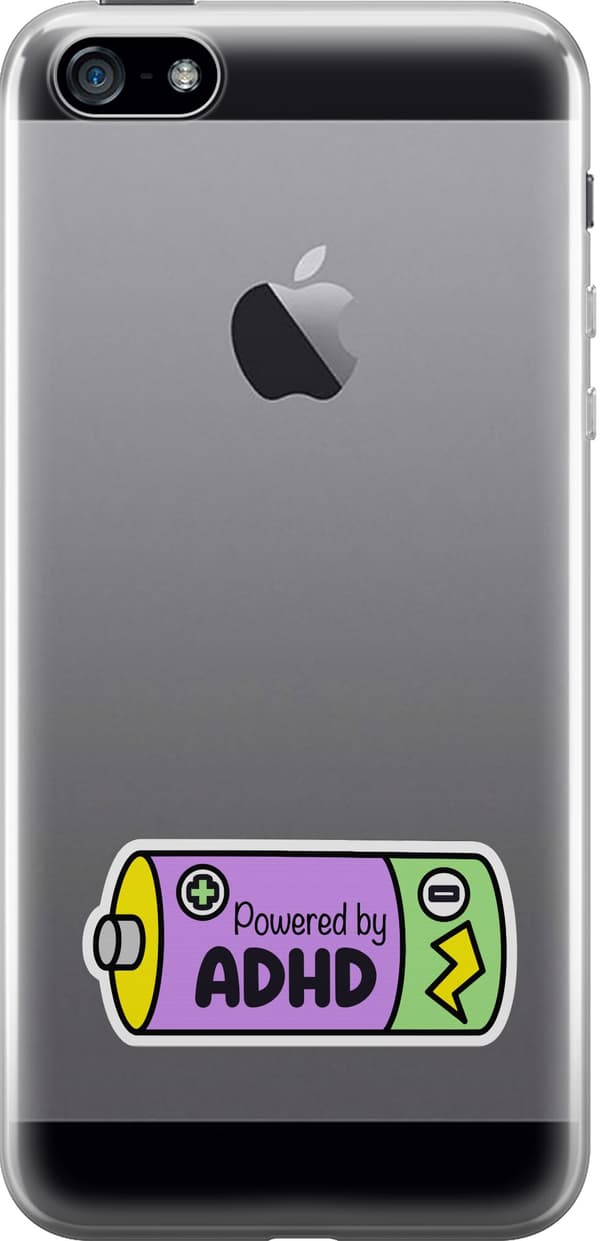 Kompatibelt Mobildeksel til Apple iPhone 5 ADHD-batteri - Lilla motiv med powered by ADHD - Batteri. lila