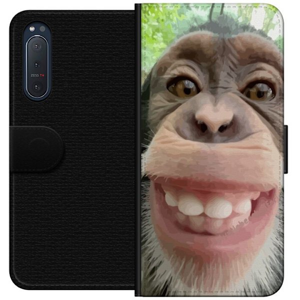 Sony Xperia 5 II Tegnebogsetui Chimp Selfie Rolig Grafisk Design Abe Dyremotiv Trendy Sjovt Motiv Populært Urban Kunst Stil