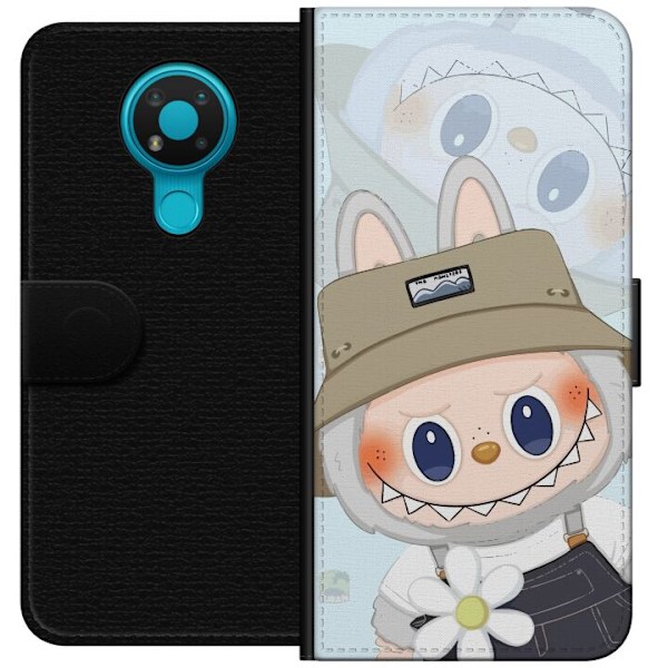 Nokia 3.4 Plånboksfodral Labubu med hatt – Pop Mart-figur Mr. Butcher i retro stil med karaktär