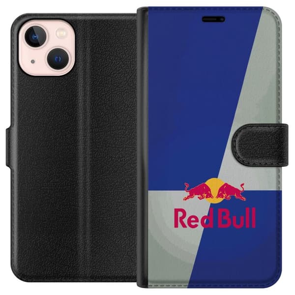 Kompatibel Tegnebogsetui til Apple iPhone 13 mini Minimalistisk Red Bull-logo med blå og grå baggrund blå
