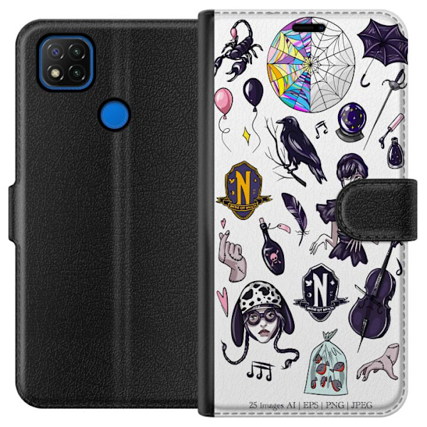 Xiaomi Redmi 9C Plånboksfodral Wednesday Stickers