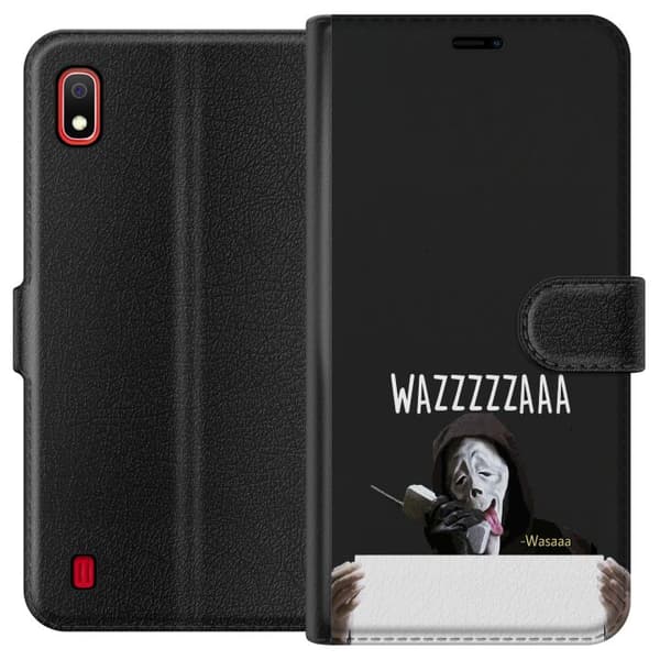 Kompatibel Tegnebogsetui til Samsung Galaxy A10 Skräckfigur med Wazzzzaaa-text sort
