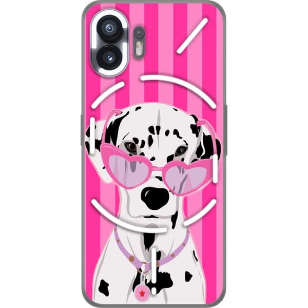 Kompatibel Mobilcover til Nothing Phone (2) Stilfuld dalmatiner med lyserøde hjerteformede solbriller mod en stribet lyserød baggrund pink