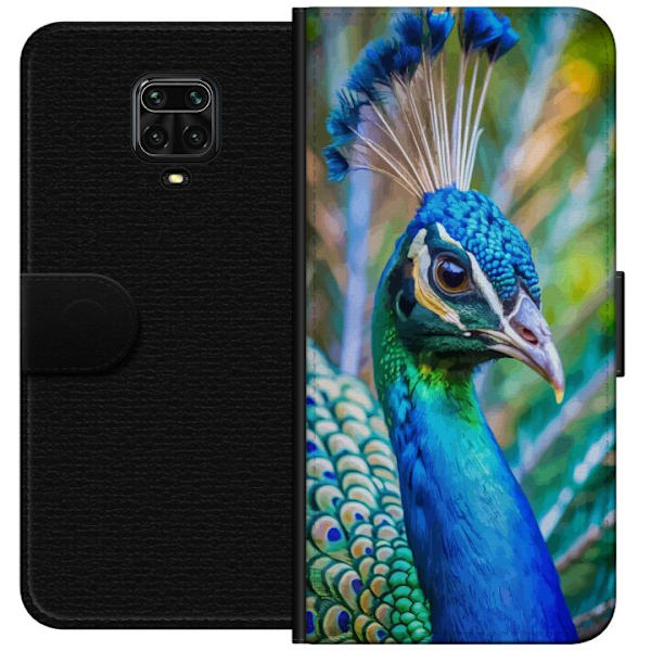 Xiaomi Redmi Note 9 Pro Plånboksfodral Påfågel Fjädrar Färgstark Design Fågelmotiv Exotiskt Grafiskt Motiv Natur Lyxig Dekoration