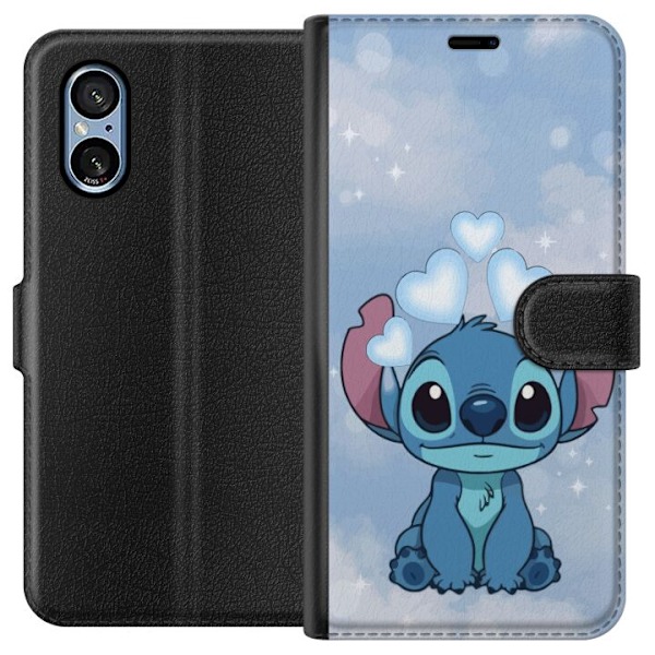 Sony Xperia 5 V Plånboksfodral Stitch Hoppande Glädje – Rolig Design för Present