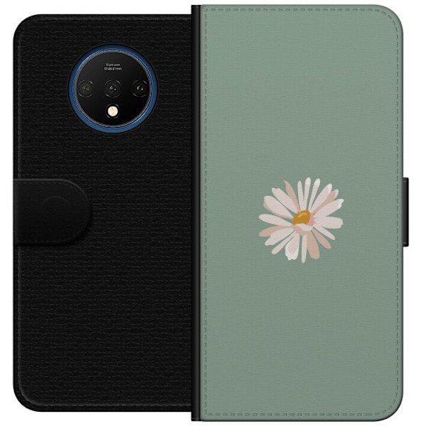 OnePlus 7T Lompakkokotelo Vihreä Minimalikukka - tyylikäs kukka vihreällä taustalla