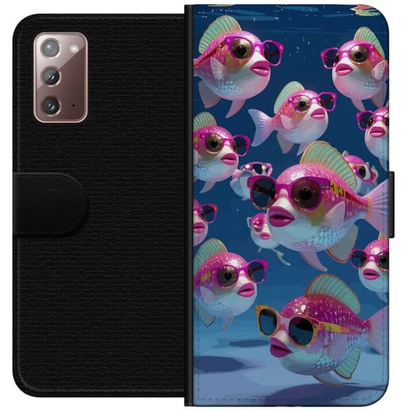 Kompatibel Tegnebogsetui til Samsung Galaxy Note20 Fiskar med solglasögon blå