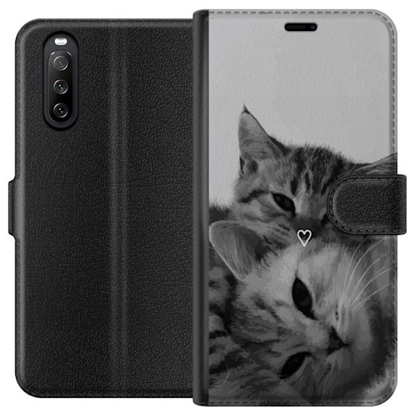 Sony Xperia 10 III Lommeboketui Katt Hjerte