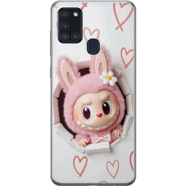 Samsung Galaxy A21s Gennemsigtig cover Labubu Hjerte Baggrund Pop Mart Kærlighed Tema Karakter Design Populært Motiv Samlerfigur Kunst Legetøj Seri