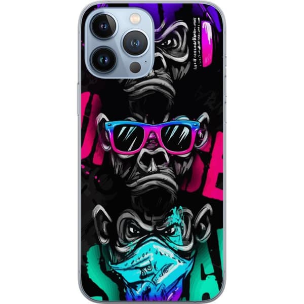 Kompatibelt Mobildeksel til Apple iPhone 13 Pro Max Graffitimotiv med tre aper – Hører ingenting, ser ingenting, sier ingenting i neonfarger