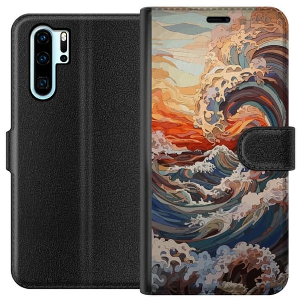 Kompatibel Tegnebogsetui til Huawei P30 Pro Bølger
