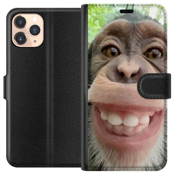 Apple iPhone 11 Pro Plånboksfodral Chimp Selfie Rolig Grafisk Design Apa Djurmotiv Trend Roligt Motiv Populärt Urban Art Stil
