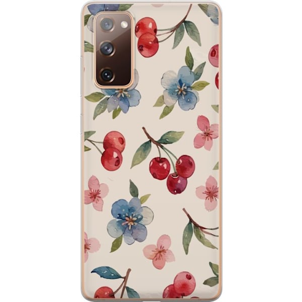Samsung Galaxy S20 FE Läpinäkyvä kuori Marjat & Kukat - kuvio, jossa on sinisiä kukkia ja metsänmarjoja