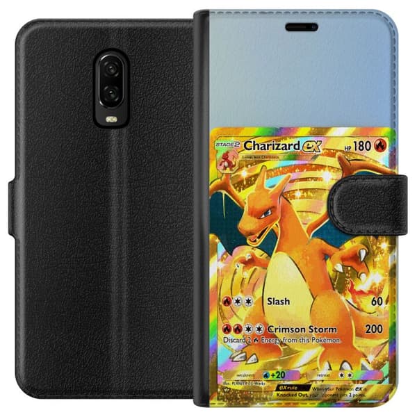Kompatibel Tegnebogsetui til OnePlus 6T Gylden Charizard EX samlerkort med regnbueeffekter guld