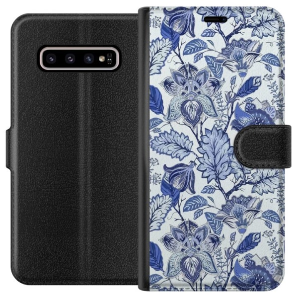Samsung Galaxy S10+ Plånboksfodral Blommor Blå...
