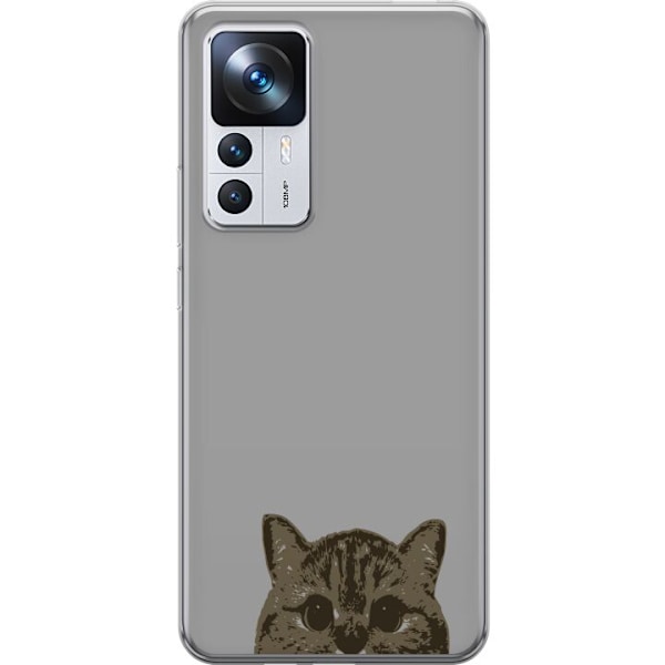 Xiaomi 12T Genomskinligt Skal Grå Kattblick – stilren kattdesign med grå bakgrund