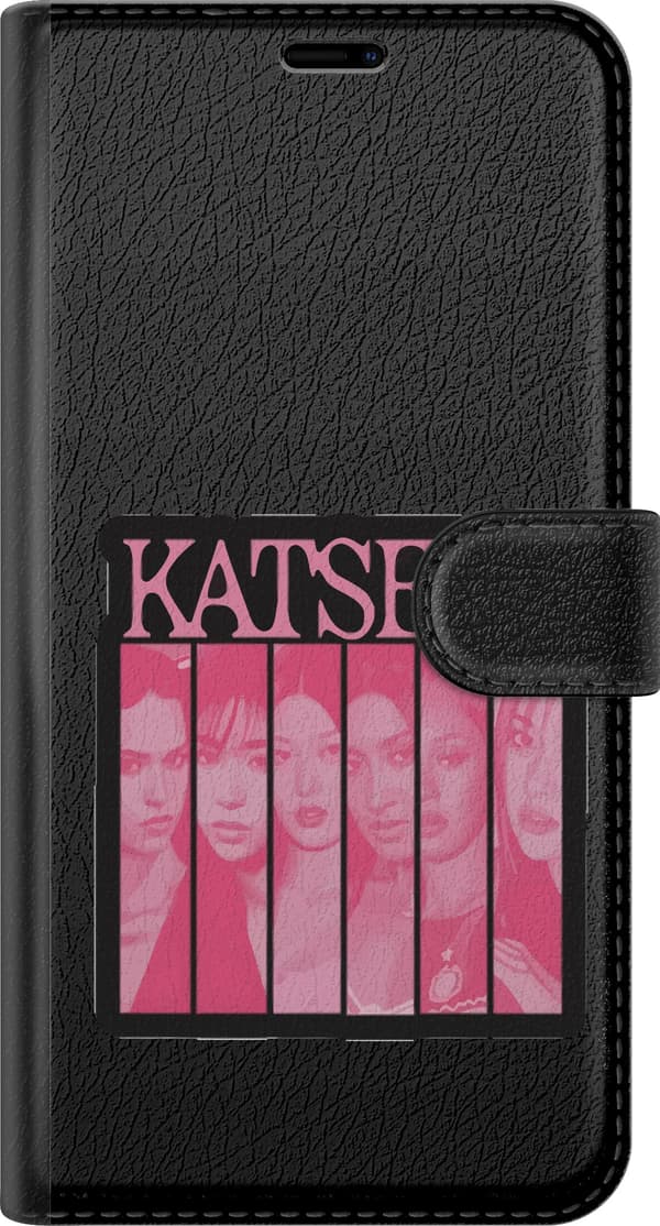 Kompatibel Tegnebogsetui til Apple iPhone 12 mini Katseye rosa popart-collage med seks portrætter og sort indramning pink