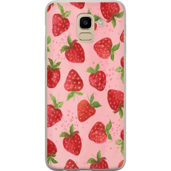 Samsung Galaxy J6 Genomskinligt Skal Strawberry Dreams – jordgubbsmönster i retrostil