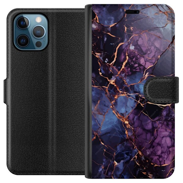 Apple iPhone 12 Pro Tegnebogsetui Marmor Blå Lilla