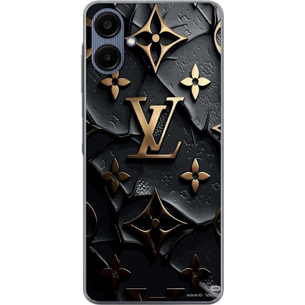 Samsung Galaxy A06 Gennemsigtig cover Louis Vuitton Mørk Tilstand Design Sort Luksus Stil Mode Populær Grafisk Mønster Modeikon Luksusmærke