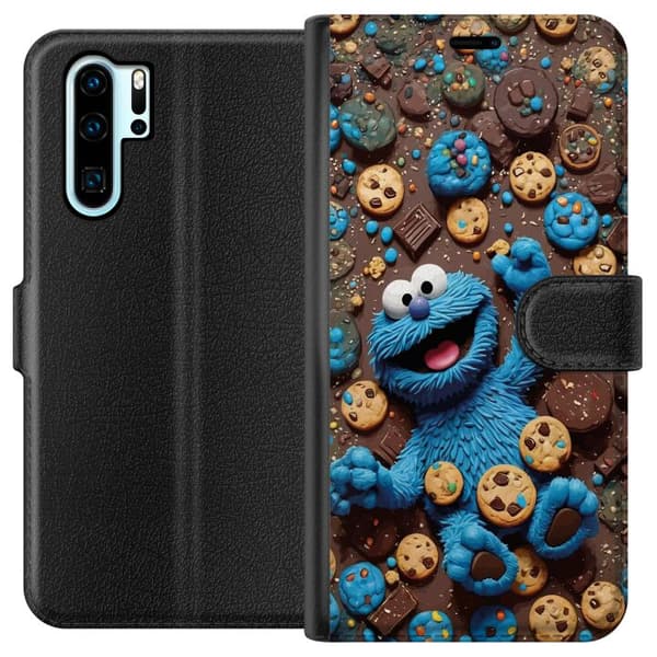 Kompatibelt Plånboksfodral till Huawei P30 Pro Lekfull blå tecknad figur omgiven av kakor blå