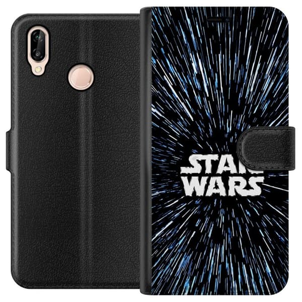 Kompatibel Tegnebogsetui til Huawei P20 lite Star Wars-logo med hyperspace-stjerner i ikonisk sci-fi-design sort