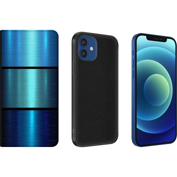 Apple iPhone 12  Lompakkokotelo Sininen Metalliset Rajat