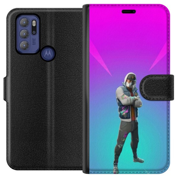 Motorola Moto G60S Tegnebogsetui sort ridder fortnite