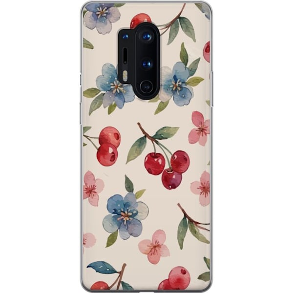 OnePlus 8 Pro Läpinäkyvä kuori Marjat & Kukat - kuvio, jossa on sinisiä kukkia ja metsänmarjoja