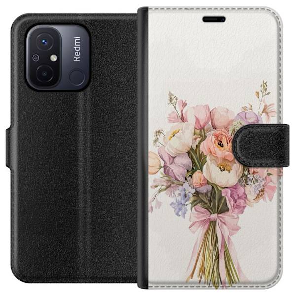 Xiaomi Redmi 12C Lompakkokotelo Kännykkäkuori värikkäällä kukkakimpulla romanttisessa tyylissä
