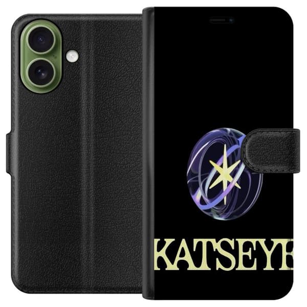 Kompatibel Tegnebogsetui til Apple iPhone 17 KATSEYE-logo med gul stjerne, lilla omløbsringe og lys typografi på sort baggrund sort
