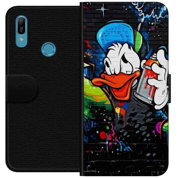 Huawei Y6 (2019) Lompakkokotelo Kalle Anka Graffiti Disney Design Hauska Lasten Motiivi Väri Graafinen Suosittu Sarja Ikoninen Disney-hahmo