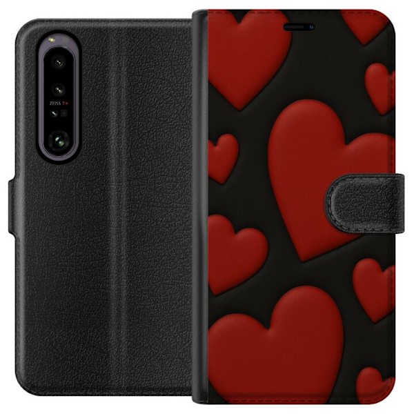 Sony Xperia 1 IV Lompakkokotelo Punaiset Samettisydämet