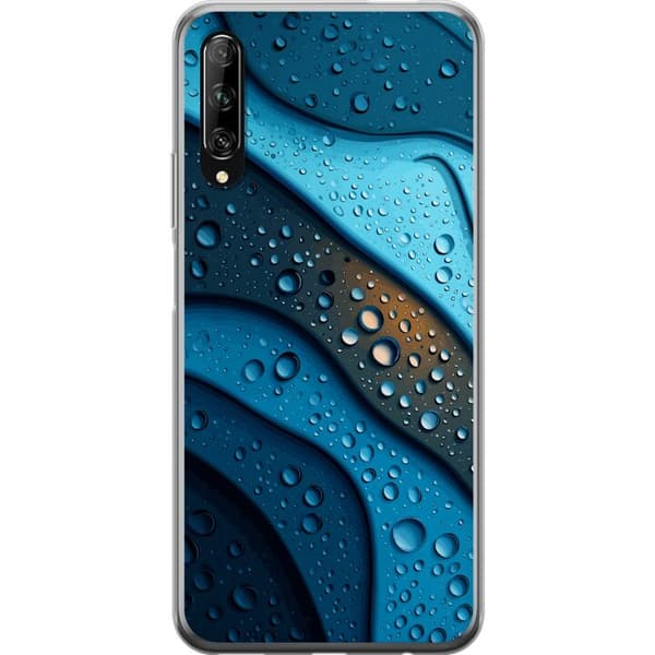 Kompatibelt Mobildeksel til Huawei P smart Pro 2019 Blå abstrakte bølger med glitrende vanndråper i moderne grafisk design blå