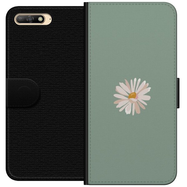 Huawei Y6 (2018) Lompakkokotelo Vihreä Minimalikukka - tyylikäs kukka vihreällä taustalla
