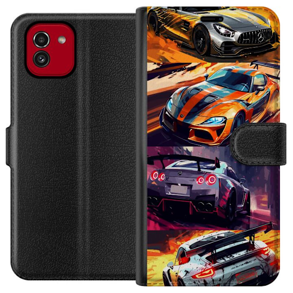 Samsung Galaxy A03 Tegnebogsetui Rallyfeber - fartfyldt motiv med rallybiler