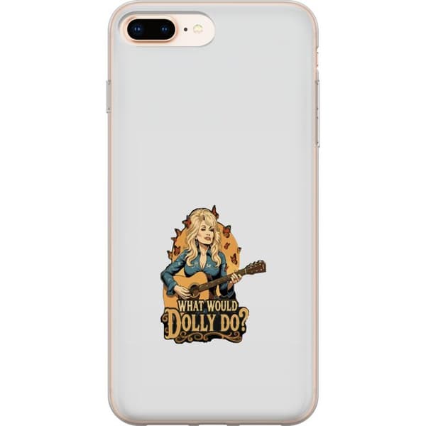 Kompatibelt Mobilskal till Apple iPhone 7 Plus Dolly Parton med gitarr och fjärilar grå