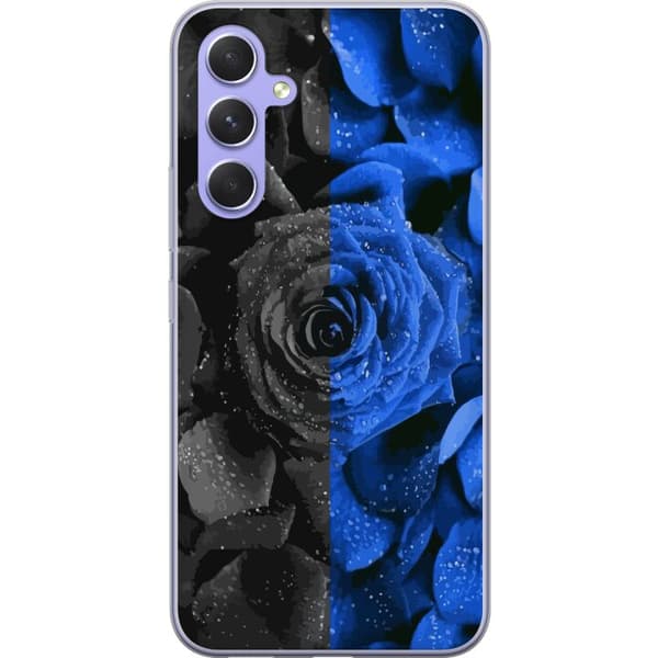 Kompatibel Mobilcover til Samsung Galaxy A54 Sort og blå rose