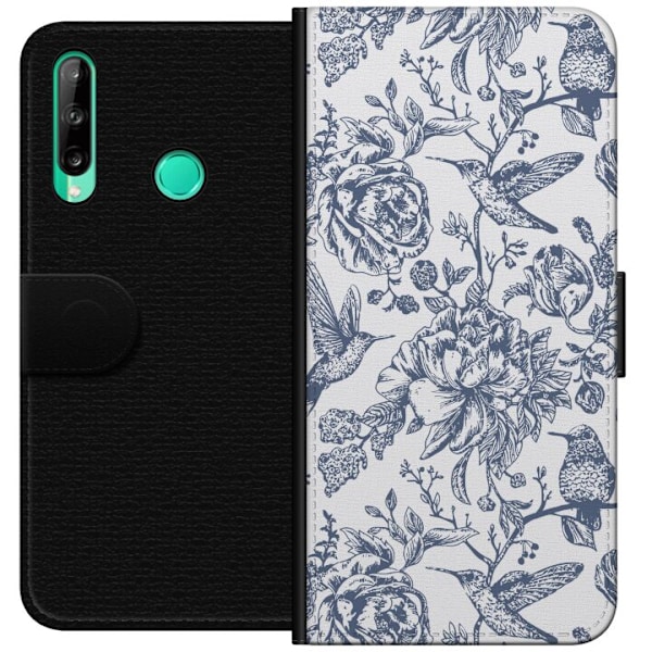 Huawei P40 lite E Tegnebogsetui Blomster & Fugle - Romantisk V