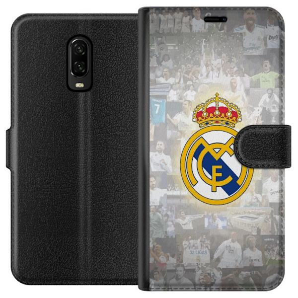 OnePlus 6T Tegnebogsetui Real Madrid Emblem Fodbold Klubmærke Hvid Guld Design Champions League Mester La Liga Fans Ikonisk