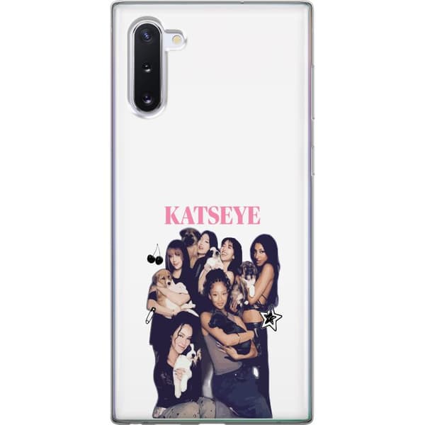 Kompatibelt Mobildeksel til Samsung Galaxy Note10 Collage med jentegruppe og søte hundevalper sammen med rosa tekst og dekorative symboler hvit
