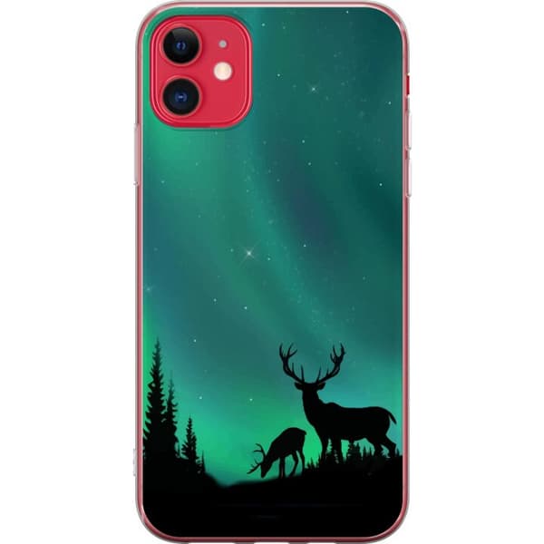 Kompatibelt Mobilskal till Apple iPhone 11 Hjortar i siluett under norrsken