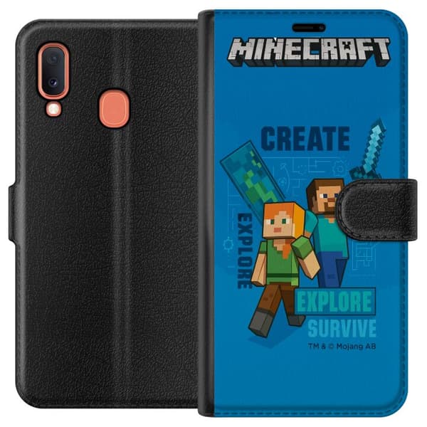 Kompatibelt Plånboksfodral till Samsung Galaxy A20e Minecraft Caves
