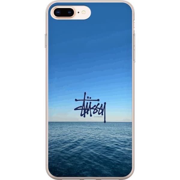 Kompatibelt Mobildeksel til Apple iPhone 7 Plus Havspanorama med blå himmel og stilig surf-inspirert logo blå